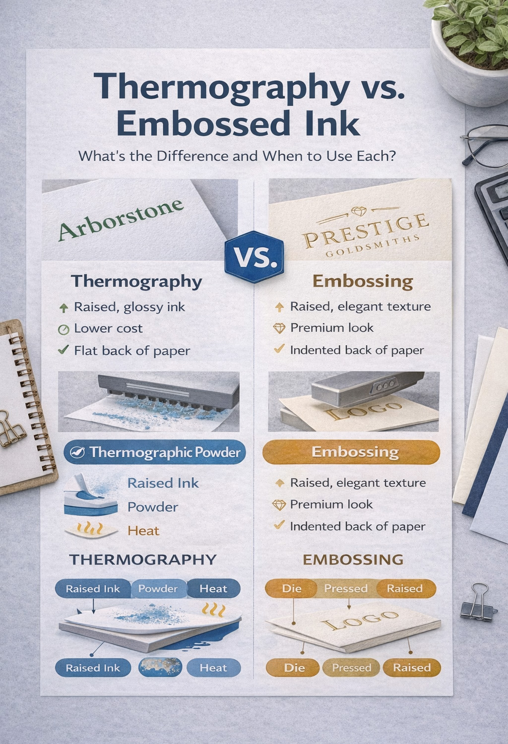 Special printing effects like thermography and embossing